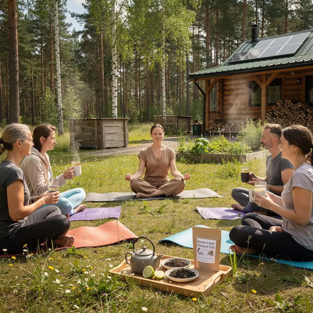 Dykumos kalkių arbatos pakuotė su natūralių ingredientų nuotrauka.